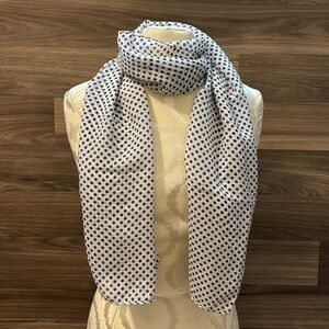 Silk Long Polka Dots Navy White Scarf Neiman Marcus 58 1/2”x 14 1/2”